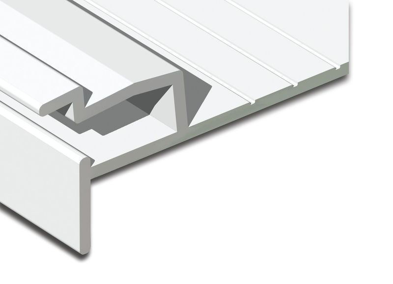 Close-up of the 2 inch Aluma-Trac profile, showing the wider flange and the vertical alignment lip