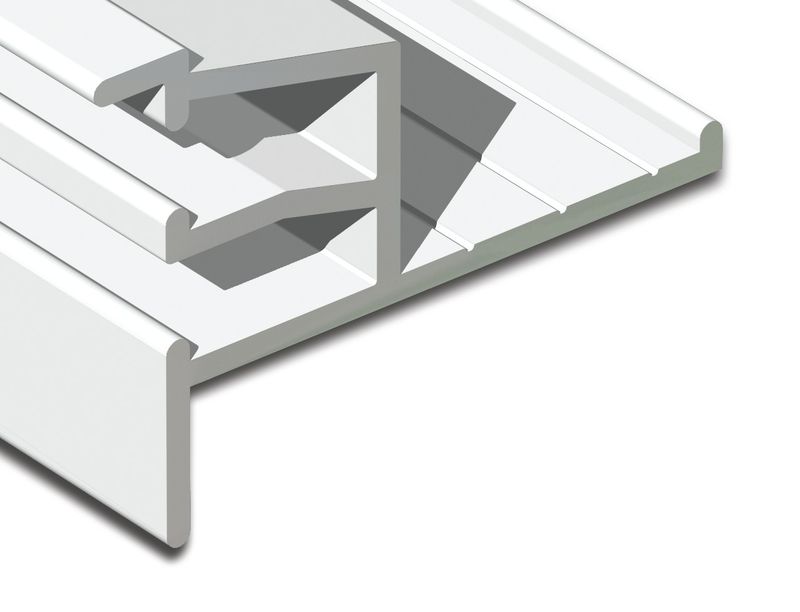 Close-up of the 1 9/16 inch Double Aluma-Trac profile, showing two tracks and the additional vertical lip