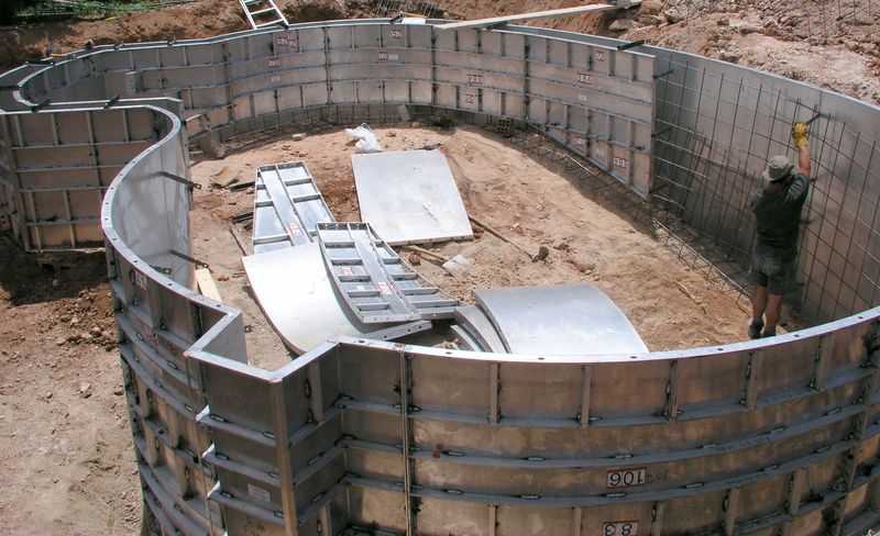 Interior radius forms and step forms set inside a pool