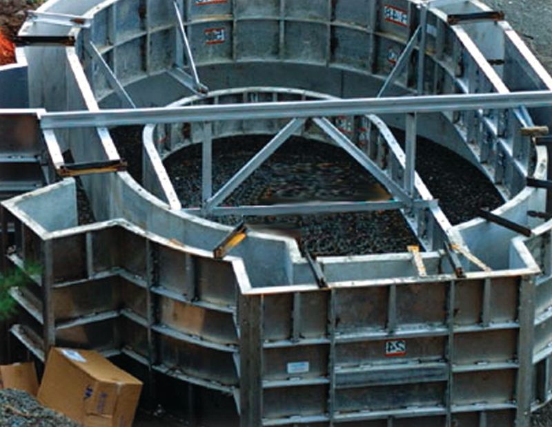 Oval aluminum spa forms assembled and braced