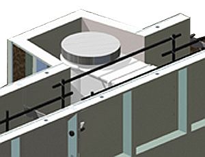 Illustration of a skimmer set inside a pilaster form in a pool wall