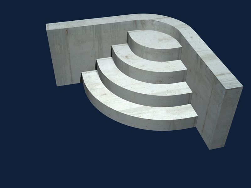 3D rendering of radius corner pool steps in concrete