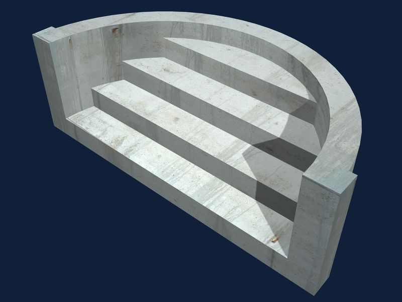 3D rendering of half-circle radius outside pool steps in concrete
