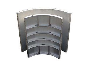 A single aluminum radius pool form, seen from the back