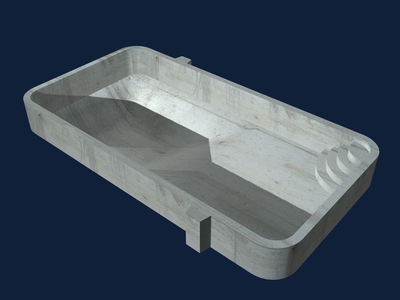 3D rendering of an 18 x 36 ft rectangle pool with 24 in. radius corners and a radius corner step