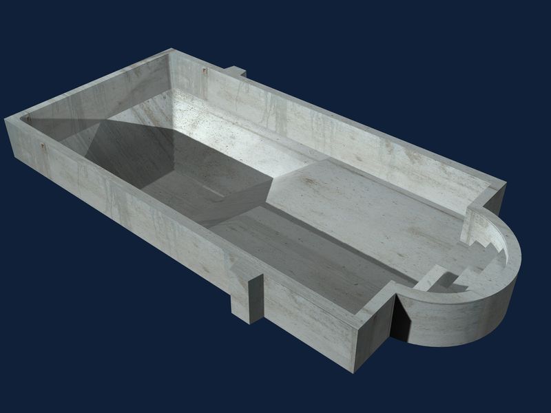 3D rendering of an 18 x 36 ft rectangle pool with 6 in. radius corners and a 5 ft radius step