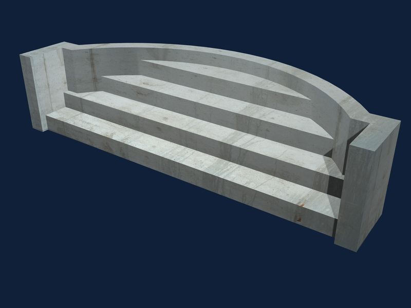 3D rendering of Roman end pool steps in concrete