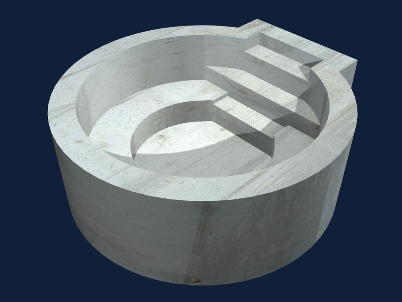 3D rendering of an eight-foot round concrete spa with a bench seat