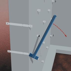 Illustration of a tie breaker bar snapping a wall tie at the concrete face